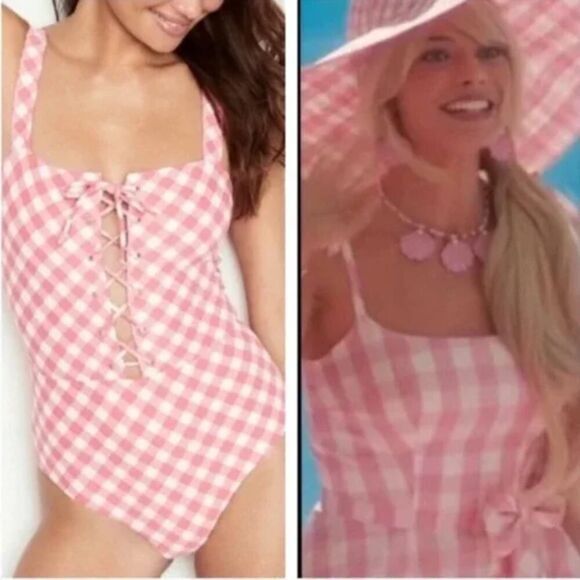 NEW Onia Raquel Barbiecore‎ pink gingham check raquel one piece swimsuit, size S - Picture 1 of 16